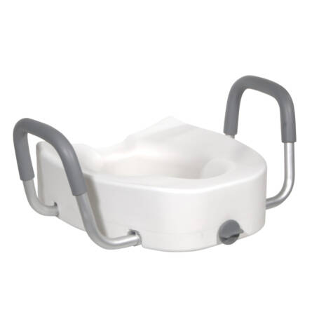 Premium Plastic Raised Elongated Toilet Seat with Lock and Padded Armrests
