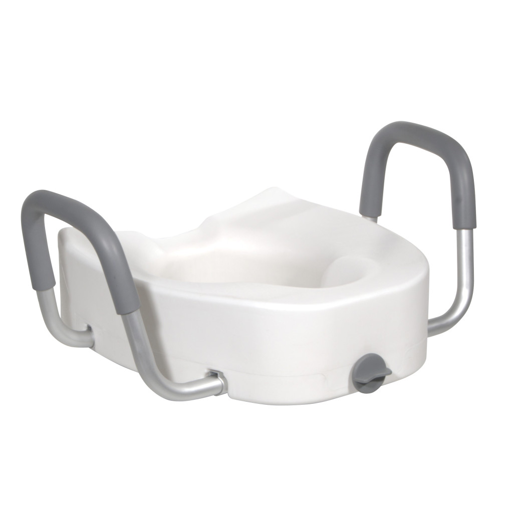 Premium Plastic Raised Elongated Toilet Seat with Lock and Padded Armrests
