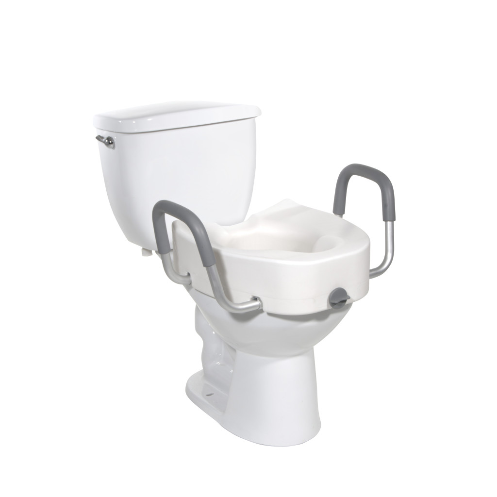 Premium Plastic Raised Elongated Toilet Seat with Lock and Padded Armrests - Image 3