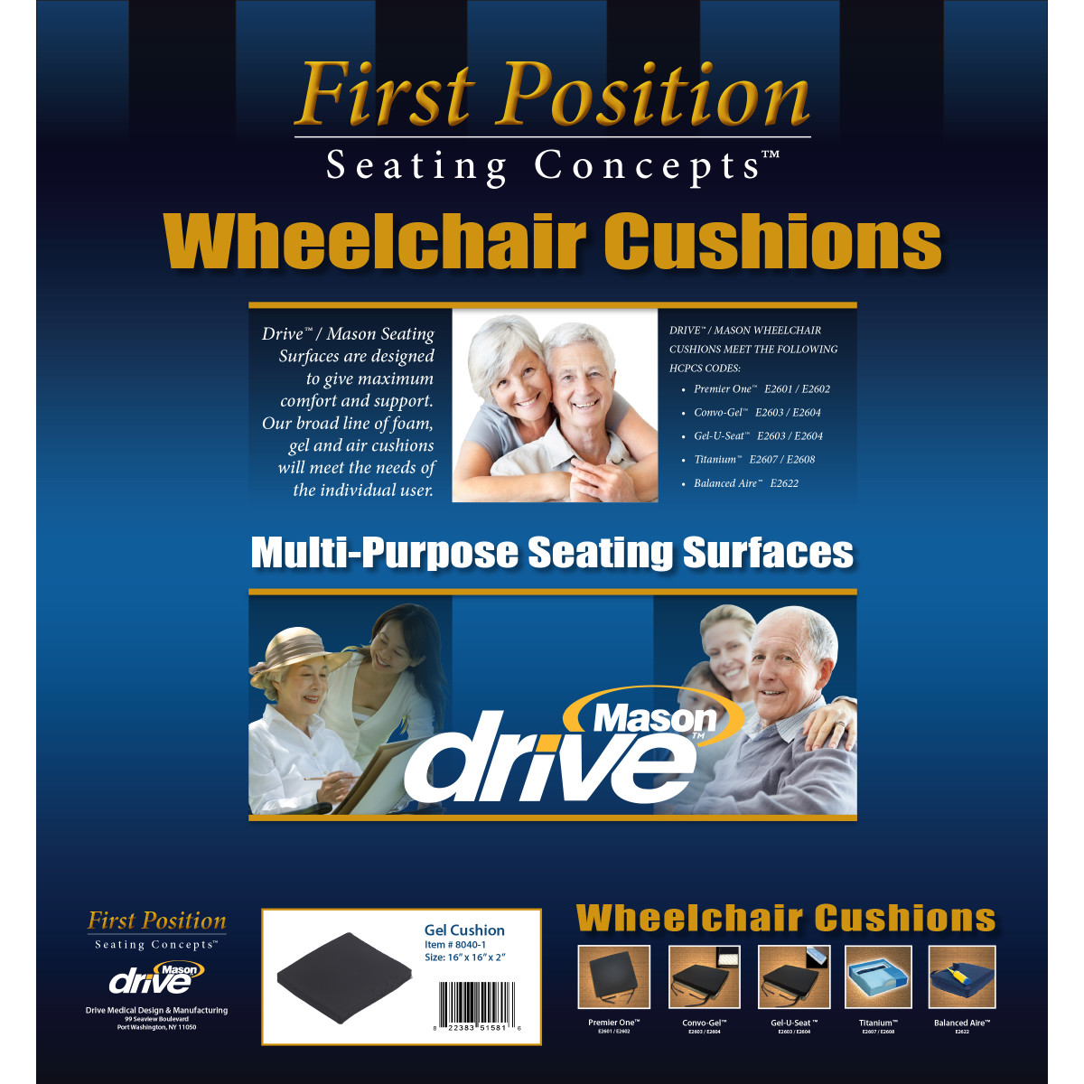 Gel-U-Seat™ Lite General Use 2" Gel/Foam Wheelchair Cushion (16"W) - Image 2