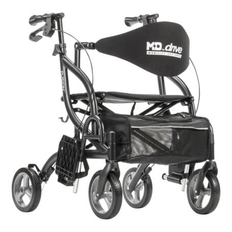 MD by Drive Fusion 2 in 1 Rollator/Transport Chair (Black)